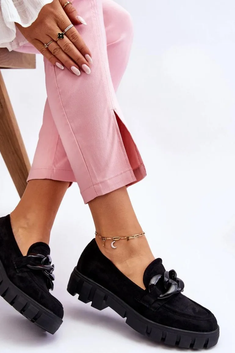 Damskie Zamszowe Mokasyny Na Platformie Czarne Bennett