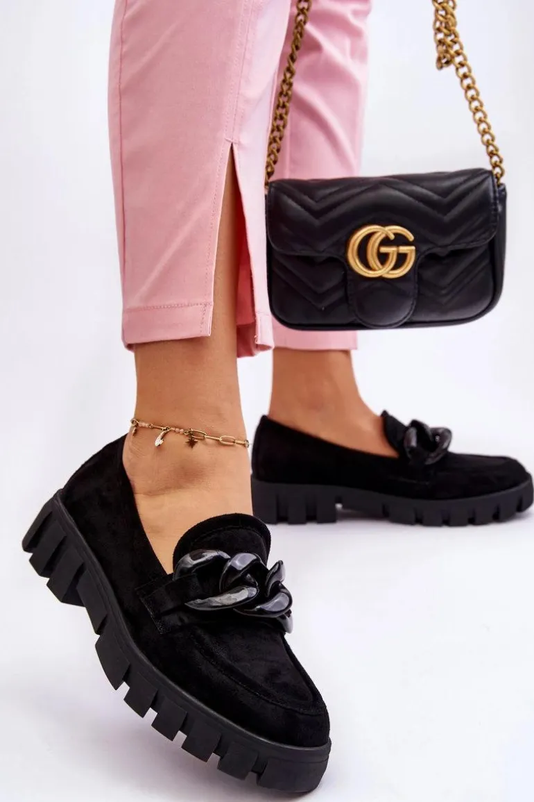 Damskie Zamszowe Mokasyny Na Platformie Czarne Bennett