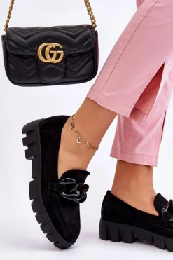 Damskie Zamszowe Mokasyny Na Platformie Czarne Bennett