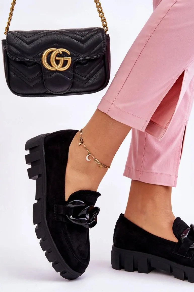 Damskie Zamszowe Mokasyny Na Platformie Czarne Bennett