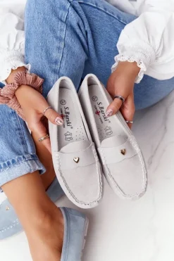 Damskie Zamszowe Mokasyny S.Barski Szare