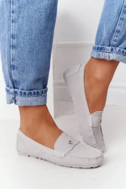 Damskie Zamszowe Mokasyny S.Barski Szare