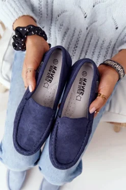 Damskie Zamszowe Mokasyny Granatowe San Marino