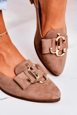 Damskie Zamszowe Mokasyny Baleriny Jasny Brąz Mary-Jane