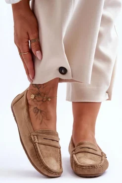 Damskie Zamszowe Mokasyny Brązowe Lenvie