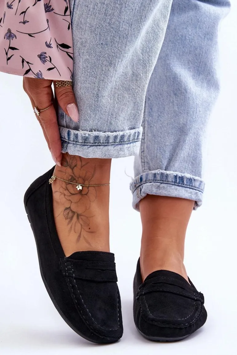 Damskie Zamszowe Mokasyny Czarne Lenvie