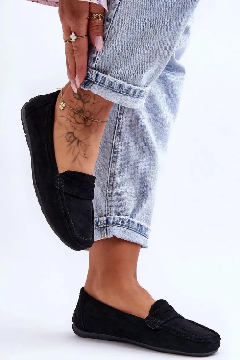 Damskie Zamszowe Mokasyny Czarne Lenvie