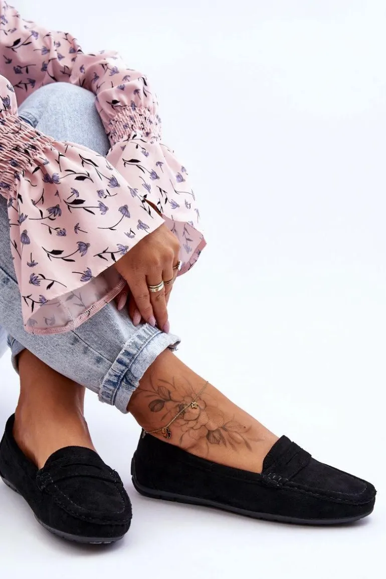 Damskie Zamszowe Mokasyny Czarne Lenvie