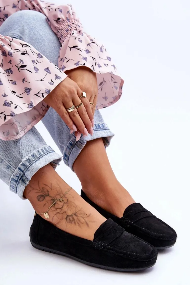 Damskie Zamszowe Mokasyny Czarne Lenvie