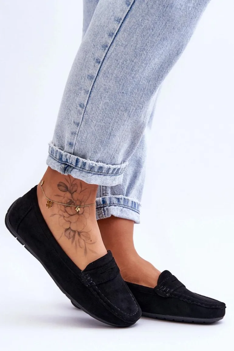 Damskie Zamszowe Mokasyny Czarne Lenvie