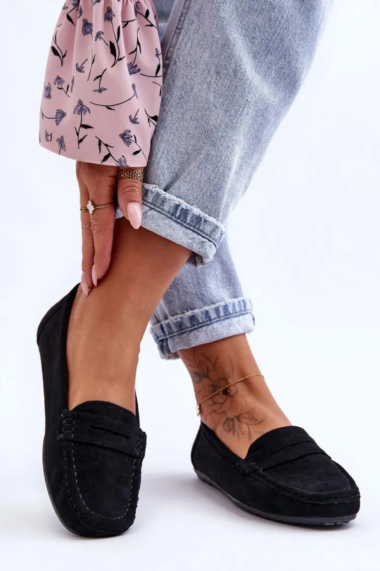 Damskie Zamszowe Mokasyny Czarne Lenvie