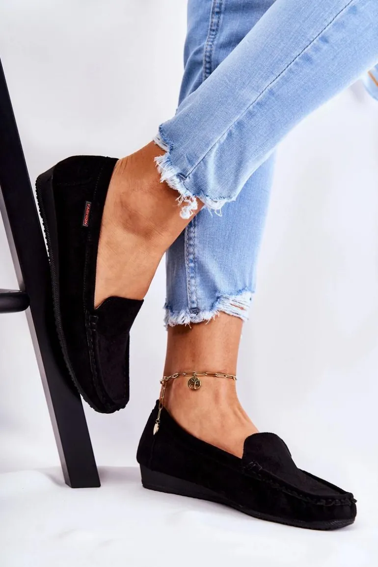 Damskie Zamszowe Mokasyny Na Koturnie Czarne La Cava