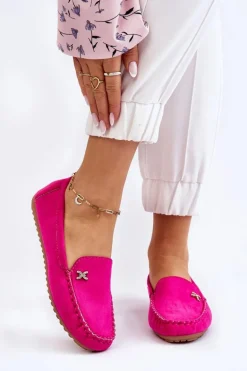 Damskie Zamszowe Mokasyny Z Ozdobą Fuksja Leah