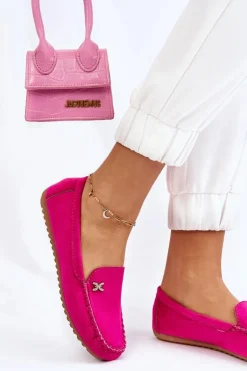 Damskie Zamszowe Mokasyny Z Ozdobą Fuksja Leah