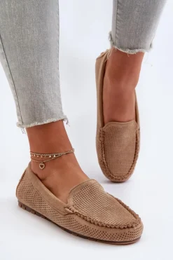 Damskie Zamszowe Mokasyny Ciemnobeżowe Ranica