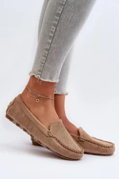 Damskie Zamszowe Mokasyny Ciemnobeżowe Ranica