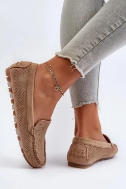 Damskie Zamszowe Mokasyny Ciemnobeżowe Ranica