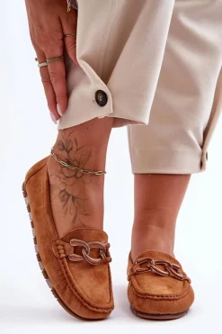 Damskie Zamszowe Mokasyny Na Płaskiej Podeszwie Brązowe Appia