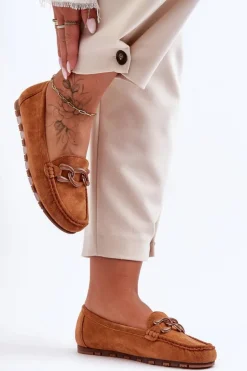 Damskie Zamszowe Mokasyny Na Płaskiej Podeszwie Brązowe Appia