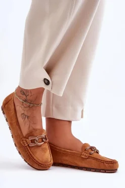 Damskie Zamszowe Mokasyny Na Płaskiej Podeszwie Brązowe Appia