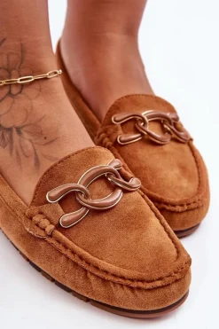 Damskie Zamszowe Mokasyny Na Płaskiej Podeszwie Brązowe Appia