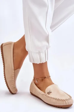 Damskie Zamszowe Mokasyny Z Ozdobą Beżowe Leah