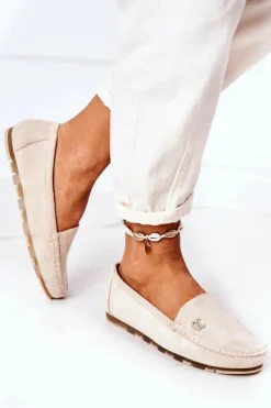 Damskie Zamszowe Mokasyny Beżowe Madelyn