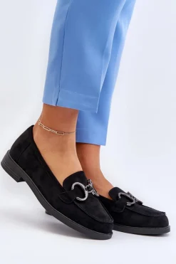 Damskie Zamszowe Mokasyny Z Ozdobą Czarne Echonesa