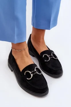 Damskie Zamszowe Mokasyny Z Ozdobą Czarne Echonesa