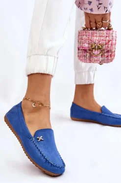 Damskie Zamszowe Mokasyny Z Ozdobą Niebieskie Leah
