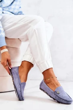 Damskie Zamszowe Mokasyny Niebieskie Madelyn