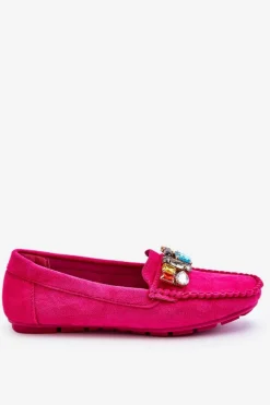 Damskie Zamszowe Mokasyny Z Kryształkami Fuksja Lucille
