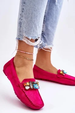 Damskie Zamszowe Mokasyny Z Kryształkami Fuksja Lucille