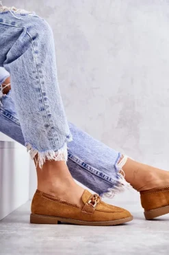 Damskie Zamszowe Mokasyny Z Łańcuszkiem Camel Nolie