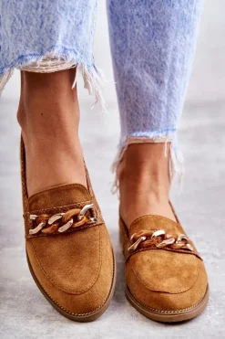 Damskie Zamszowe Mokasyny Z Łańcuszkiem Camel Nolie