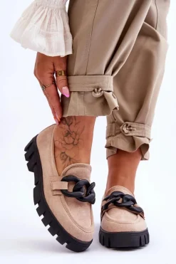 Damskie Zamszowe Mokasyny Na Platformie Beżowe Bennett