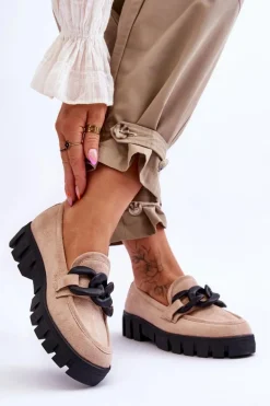 Damskie Zamszowe Mokasyny Na Platformie Beżowe Bennett