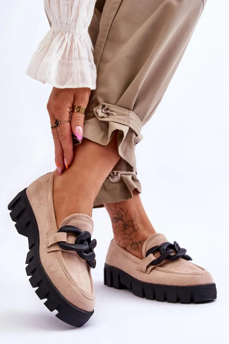 Damskie Zamszowe Mokasyny Na Platformie Beżowe Bennett