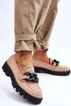 Damskie Zamszowe Mokasyny Na Platformie Beżowe Bennett