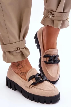 Damskie Zamszowe Mokasyny Na Platformie Beżowe Bennett