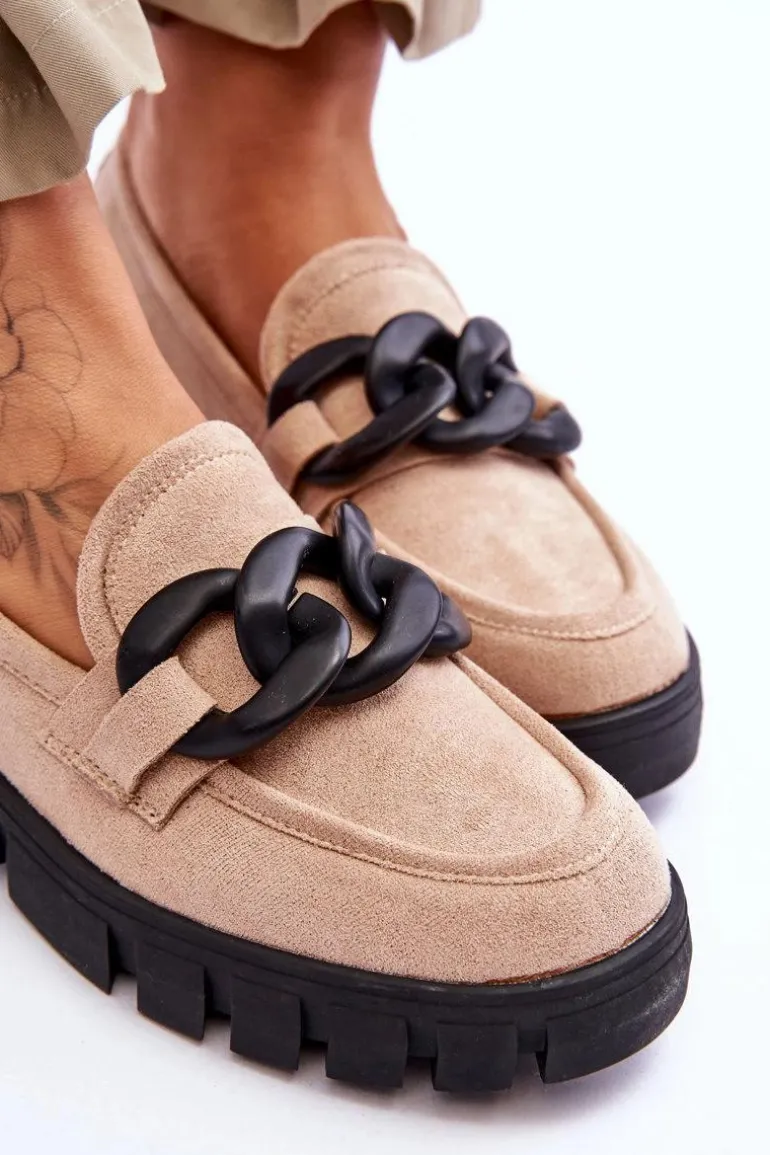Damskie Zamszowe Mokasyny Na Platformie Beżowe Bennett