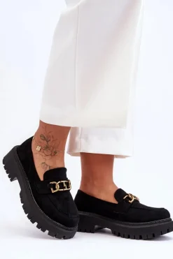 Damskie Zamszowe Mokasyny Na Platformie Czarne Larey