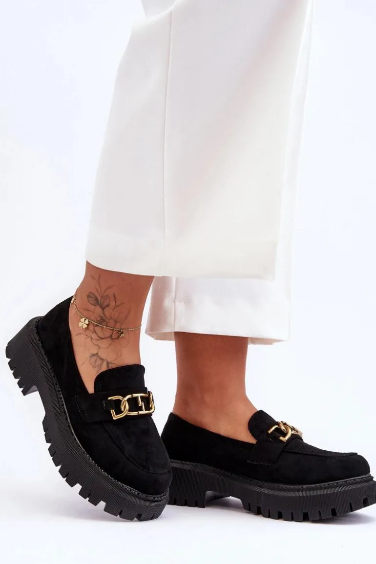 Damskie Zamszowe Mokasyny Na Platformie Czarne Larey