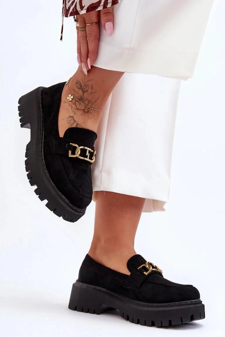 Damskie Zamszowe Mokasyny Na Platformie Czarne Larey