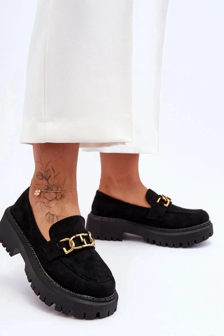 Damskie Zamszowe Mokasyny Na Platformie Czarne Larey