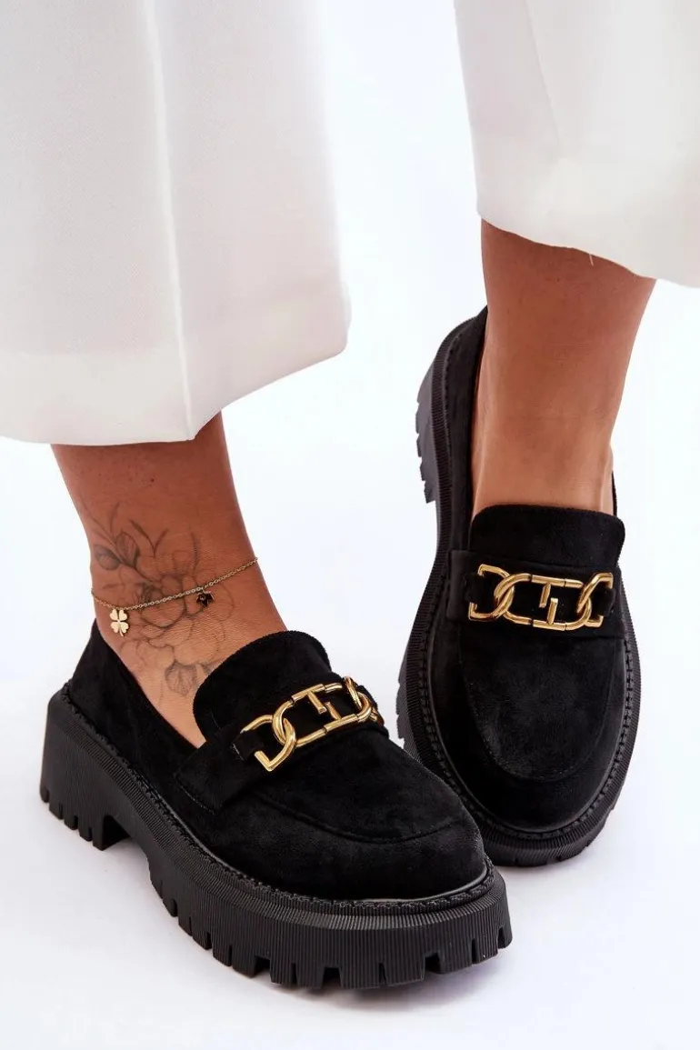 Damskie Zamszowe Mokasyny Na Platformie Czarne Larey