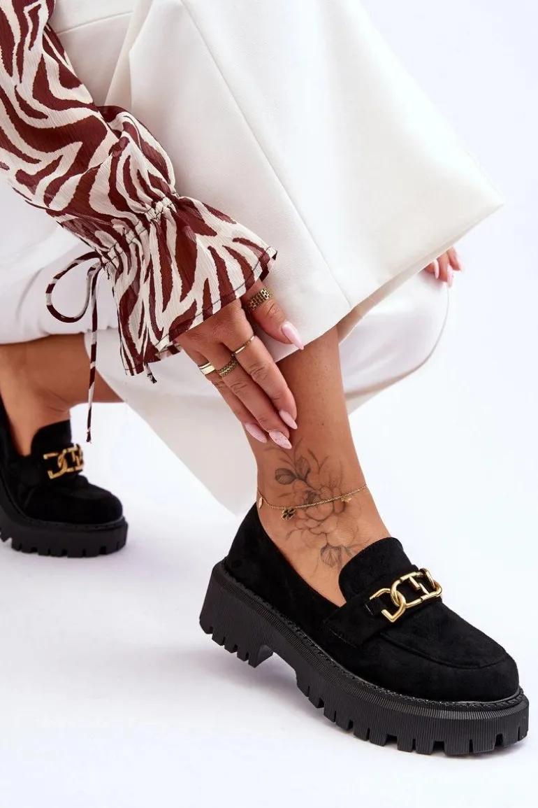 Damskie Zamszowe Mokasyny Na Platformie Czarne Larey