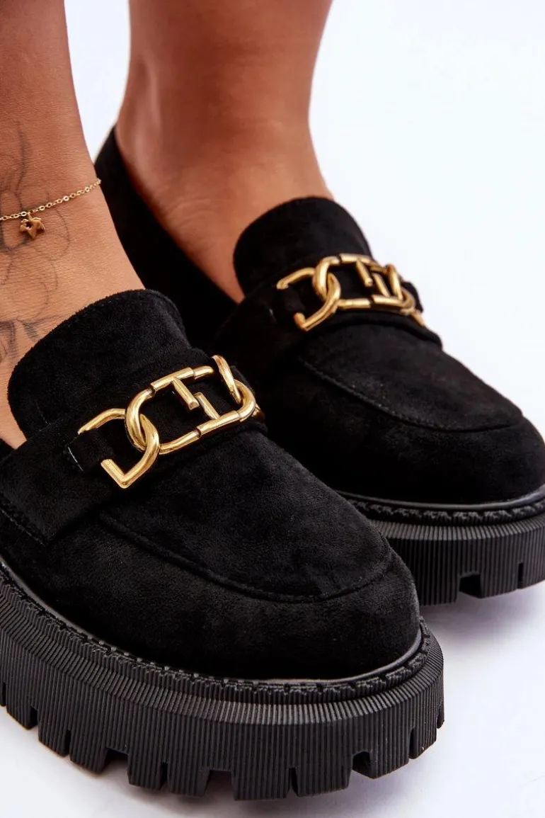 Damskie Zamszowe Mokasyny Na Platformie Czarne Larey