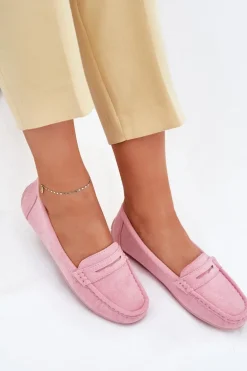 Damskie Zamszowe Mokasyny Jasnoróżowe Lenvie