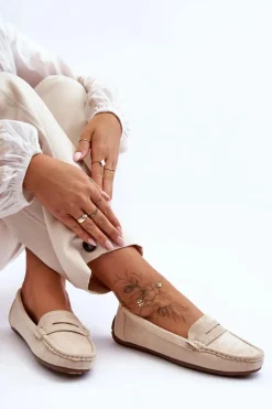 Damskie Zamszowe Mokasyny Beżowe Lenvie